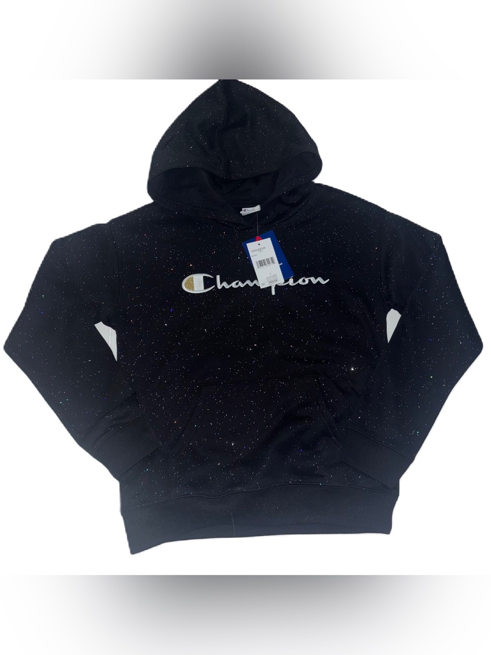 Champion Black Sparkly Glitter Girls Hoodie Sweatshirt with pockets L (14)